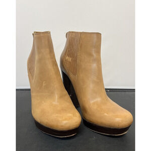 Michael Kors Ankle Boots Booties Tan Brown Leather Platform Heels 8M FS Charity